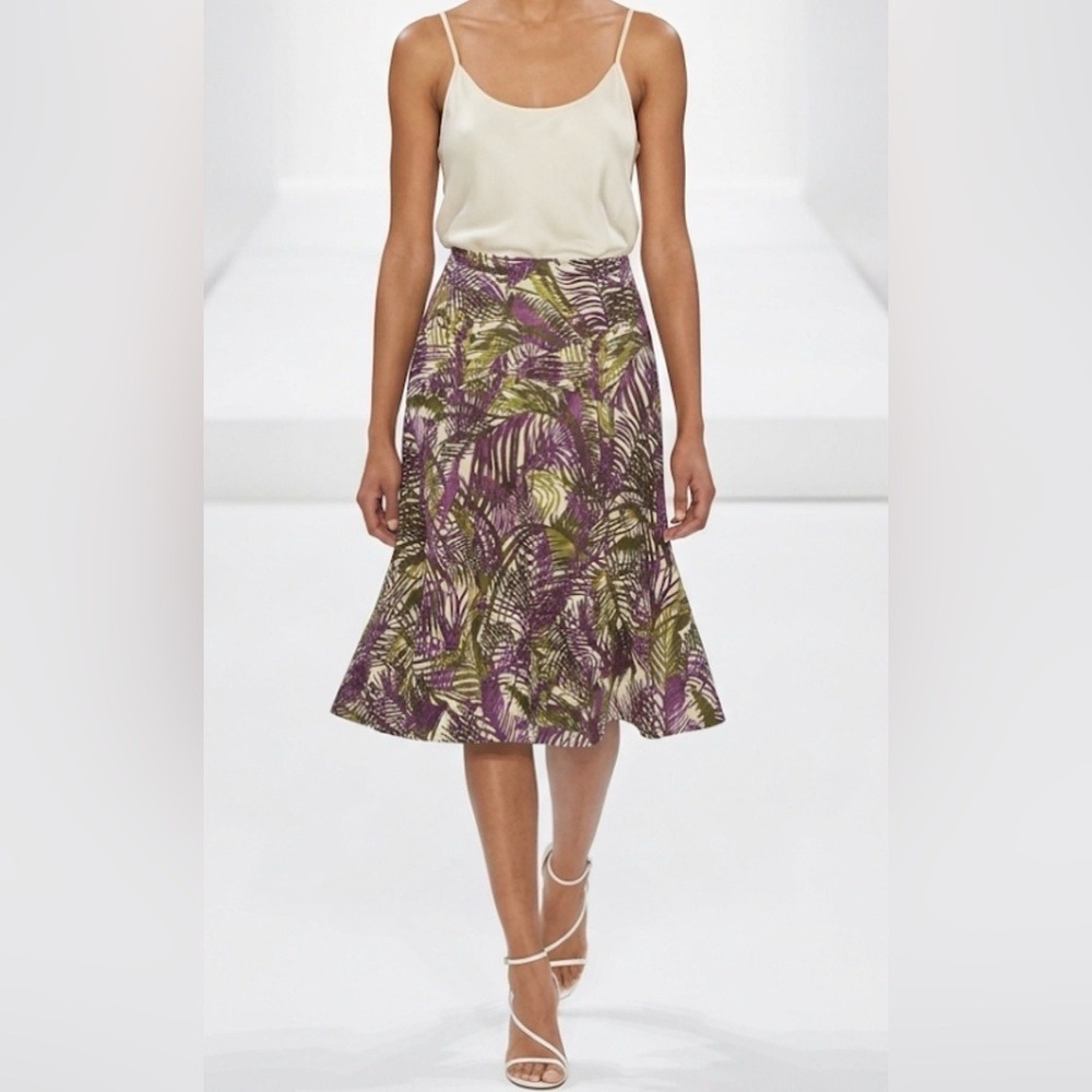 Charter Club Petite Linen Skirt Purple Green Tropical Palm Leaf Print 6P Knee